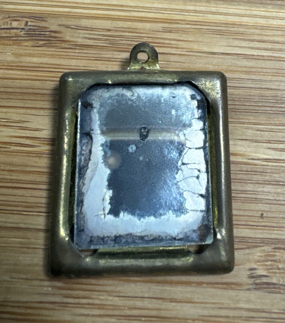 Antique Miniature Mirror Brass Tone Easel Back Hanging 1.5” Dollhouse Vanity